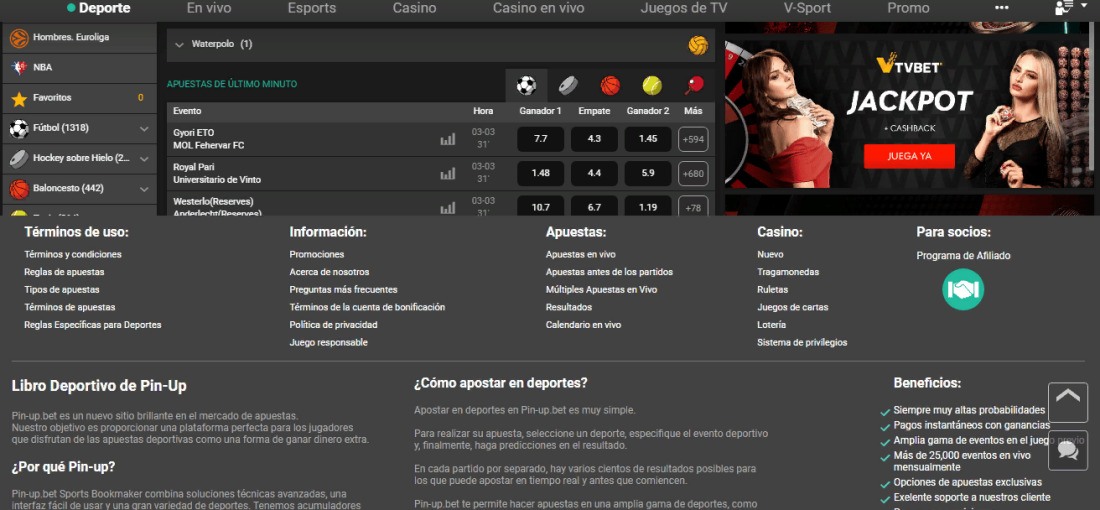 Versión para PC de la casa de apuestas
