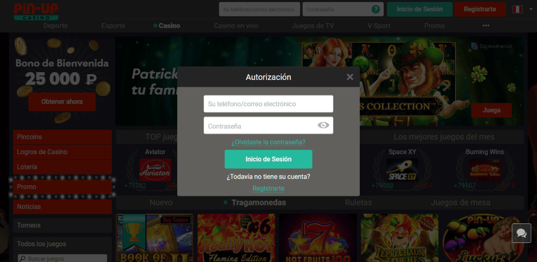 ventana de entrada del casino formulario de autorización
